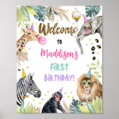 Safari Party Tiere Wild Girl Geburtstag Willkommen Poster (Vorne)