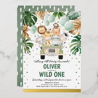 Safari Party Tiere Wild One Boy 1. Geburtstag Folieneinladung