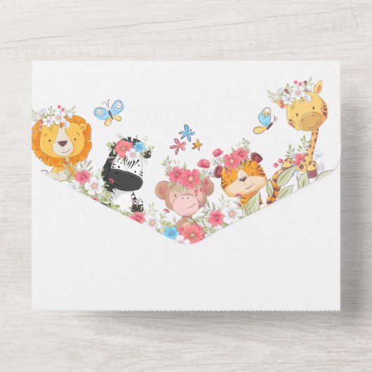 Safari-Pilot-Tiere Heißluftballon Dschungel Party All In One Einladung (Rückseite)