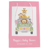 Safari Pink Baby Girl Dusche Vielen Dank Mittlere Geschenktüte (Vorderseite)