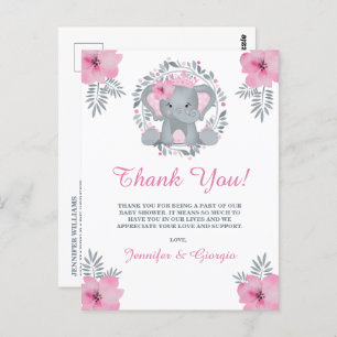 Safari Pink Floral Elephant Baby Dusche Vielen Dan Postkarte