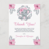 Safari Pink Floral Elephant Baby Dusche Vielen Dan Postkarte (Vorderseite)