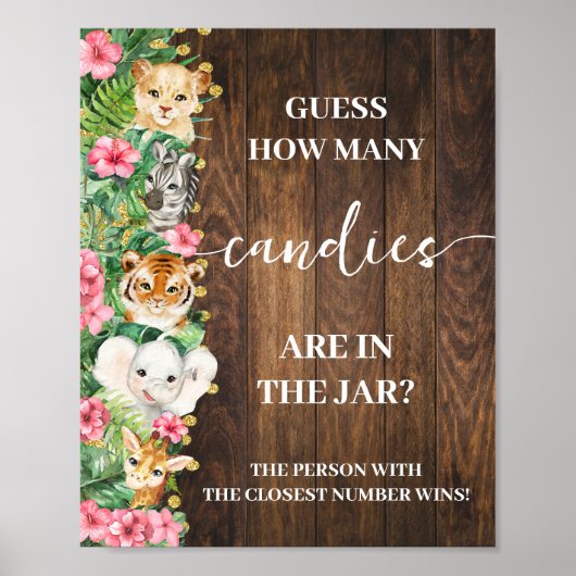 Safari Pink Rustic How many Candies Shower Game Poster (Vorne)