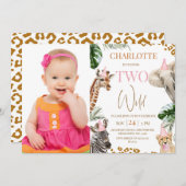 Safari Pink Two Wild 2. Geburtstag Einladung (Vorne/Hinten)