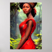 Safari Queen: Majestic African Women Red Feathers Poster (Vorne)