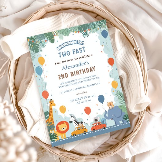 Safari Race Car 2. Geburtstag Einladung