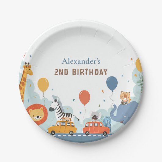 Safari Race Car 2. Geburtstag Pappteller (Vorderseite)