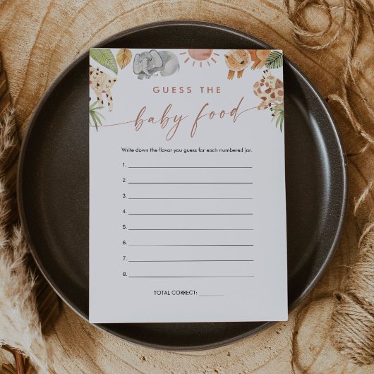 SAFARI Raten Sie die Baby Food Game Card Einladung
