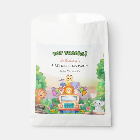 Safari Ride theme Wild One 1st Birthday Paper Bags Geschenktütchen (Vorderseite)