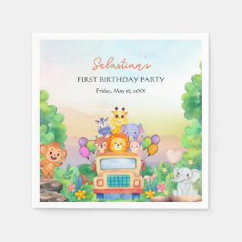 Safari Ride Theme Wild One Boy 1st Birthday Serviette