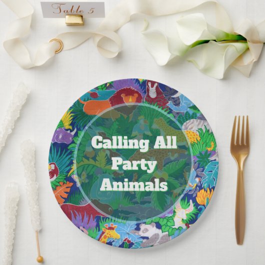 Safari ruft alle Party Tiere farbenfroh an Pappteller (Hochzeit)