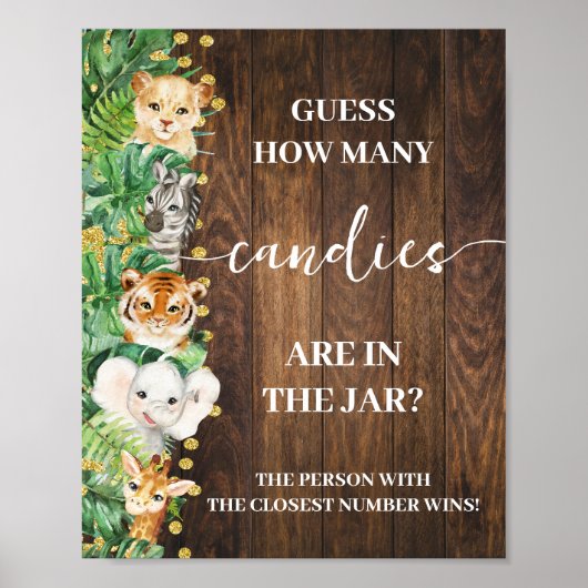 Safari Rustic Wie viele Candies Duschenspiel-Zeich Poster (Vorne)