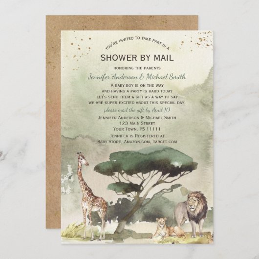 Safari Savanna Sahara Animals Baby Shooter by Mail Einladung (Vorne/Hinten)