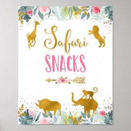 Safari Snacks Pink Gold Greenery Geburtstag Zeiche Poster
