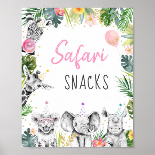 Safari Snacks Pink Gold Tropical Safari Geburtstag Poster