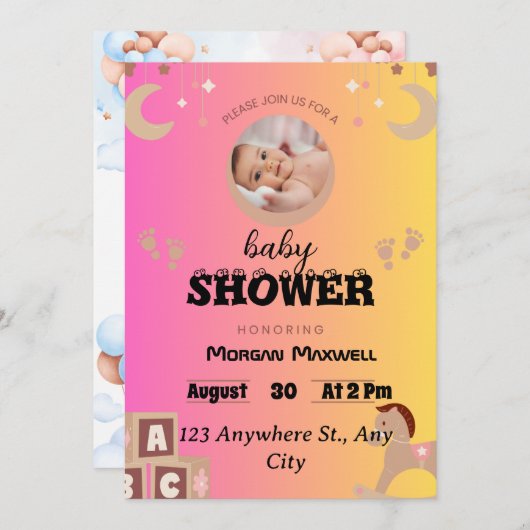 "Safari Soirée: Bernadette's Babydusche Celebrati Einladung (Vorne/Hinten)