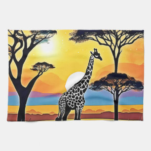 Safari-Sonnenuntergang: Umarmung der Giraffe Geschirrtuch