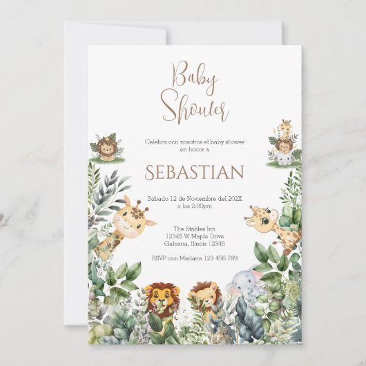 Safari Spanish Baby Shower Boy invitation Einladung (Vorderseite)