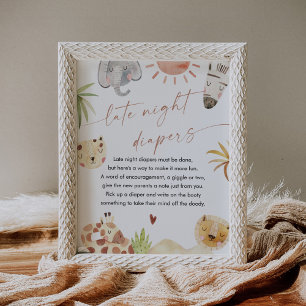 SAFARI Späte Night Diapers Babydusche Zeichen Poster