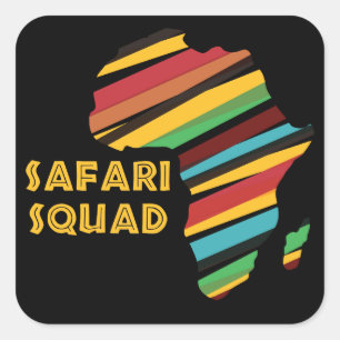 Safari Squad - Kinder und Erwachsene Afrika Kontin Quadratischer Aufkleber