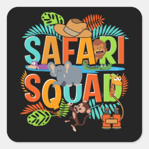 Safari Squad Zoo Afrikanische Tiere Quadratischer Aufkleber