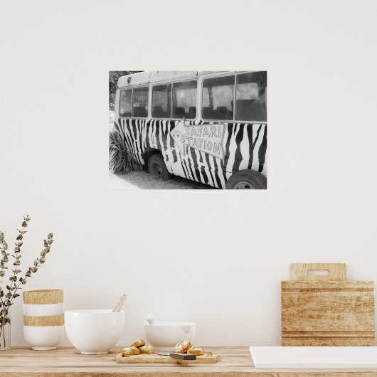 Safari Station Zebra Streifenbus Poster (Küche)