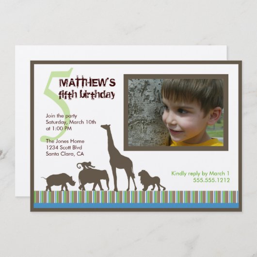 Safari Stripes Foto-Einladung Einladung (Vorne/Hinten)