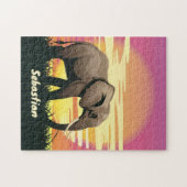Safari Sunset Elephant Silhouette Personalisiert Puzzle (Horizontal)