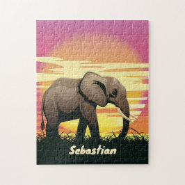 Safari Sunset Elephant Silhouette Personalisiert Puzzle