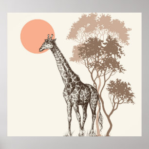Safari Sunset Giraffe Naturlandschaft Poster