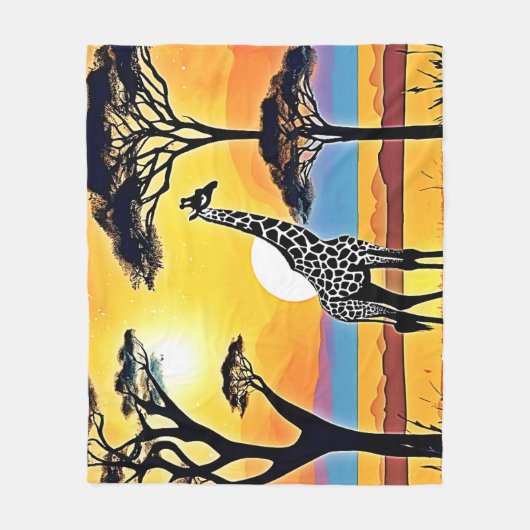 Safari Sunset: Giraffe's Embrace Fleecedecke (Vorderseite)