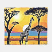 Safari Sunset: Giraffe's Embrace Fleecedecke (Vorderseite (Horizontal))