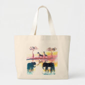 Safari Sunset Painting Elephant, Giraffe Jumbo Stoffbeutel (Vorne)