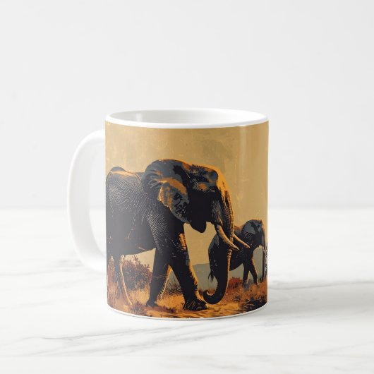 Safari Sunset: Vintager Elefant Kaffeetasse (Vorderseite Links)