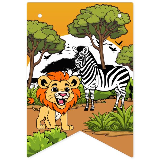 Safari Sunshine Tropical Jungle Animals Niedliches Wimpelkette (Erste Fahne)