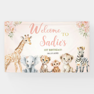 Safari Sweet Girl Floral Birthday Banner