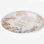 Safari Sweet Girl Floral Birthday Pappteller (Schrägansicht)