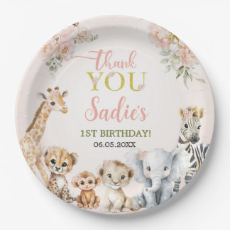 Safari Sweet Girl Floral Birthday Pappteller