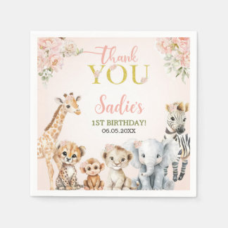Safari Sweet Girl Floral Birthday Serviette