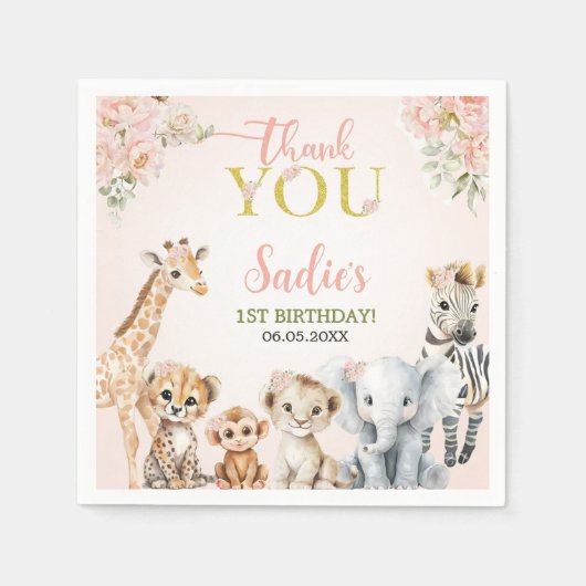Safari Sweet Girl Floral Birthday Serviette (Vorderseite)