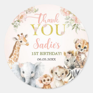 Safari Sweet Girl Floral Geburtstag Runder Aufkleber
