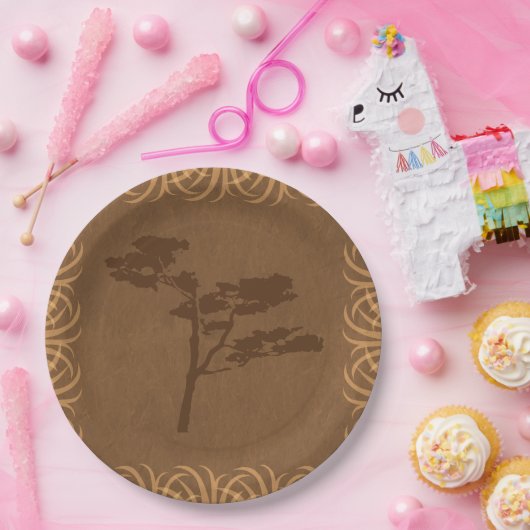 Safari-Thema-Akazie mit hoher Gras-Grenze Pappteller (Party)