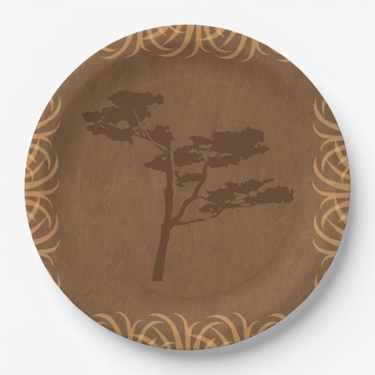 Safari-Thema-Akazie mit hoher Gras-Grenze Pappteller (Vorderseite)