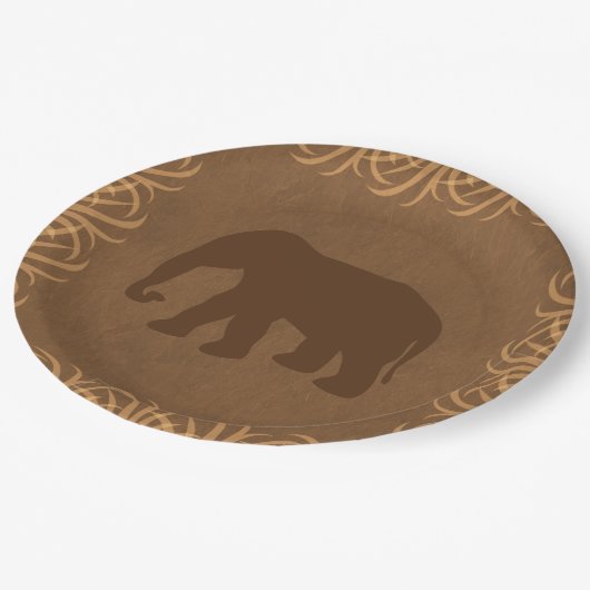 Safari-Thema-Elefant mit hoher Gras-Grenze Pappteller (Schrägansicht)