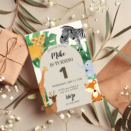 Safari Thema Erster Geburtstag Party Einladung