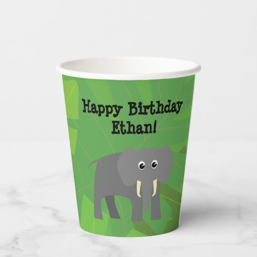 Safari Thema Geburtstag - Elefantenpapiertasse Pappbecher (Rückseite)