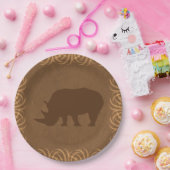 Safari-Thema-Nashorn mit hoher Gras-Grenze Pappteller (Party)