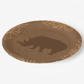 Safari-Thema-Nashorn mit hoher Gras-Grenze Pappteller (Schrägansicht)