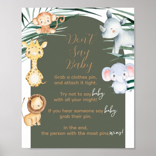 Safari Thema Say Baby Shower Game Sign Poster (Vorne)