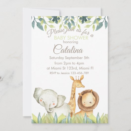 Safari Theme Baby Shower Invitation Einladung (Vorderseite)